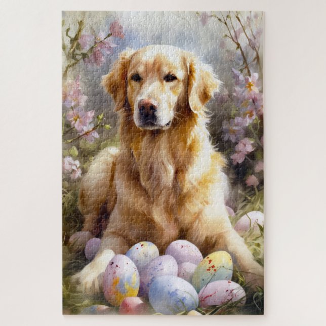 Golden Retriever with Easter Eggs Jigsaw Puzzle (Vertical)