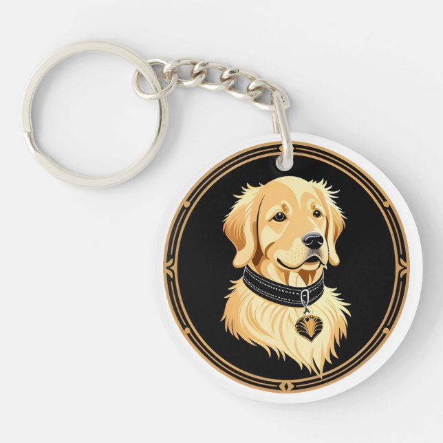 Golden Retriever with Elegant Collar Keychain (Front)