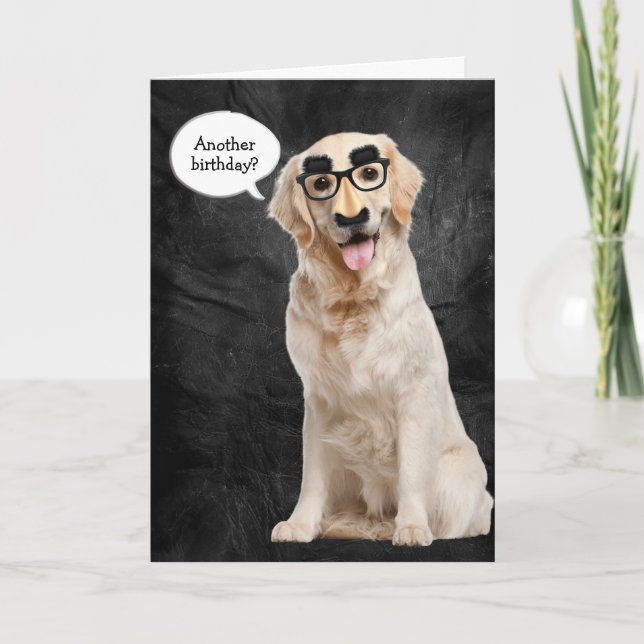 Golden Retriever with funny mask on leather Card (Front)