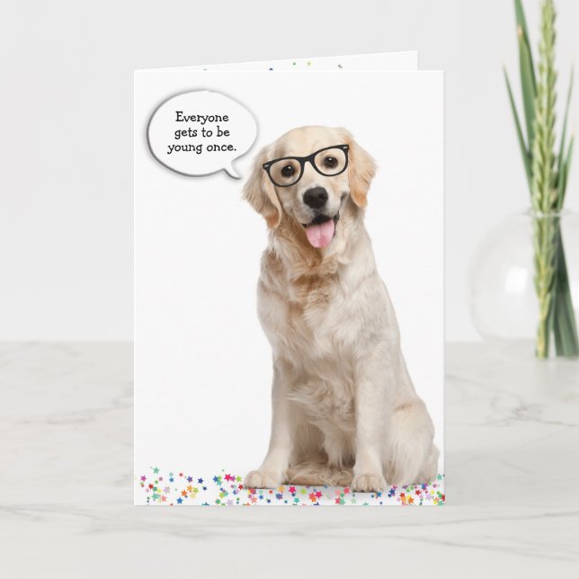 Golden Retriever with Glasses Birthday Humour Card (Front)