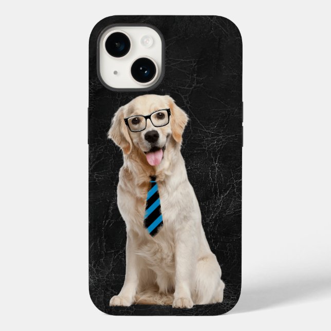 Golden Retriever With Glasses on Leather Case-Mate iPhone Case (Back)