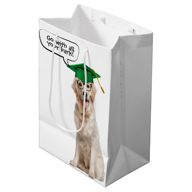 Golden Retriever with Green Cap and Glasses  Medium Gift Bag (Front Angled)