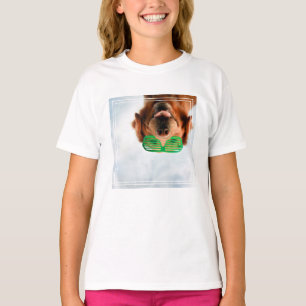 Golden Retriever With Green Sunglasses T-Shirt