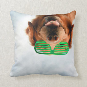 Golden Retriever With Green Sunglasses Throw Pillow