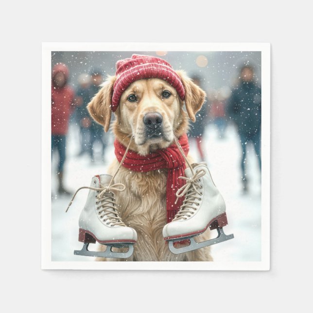 Golden Retriever With Ice Skates Napkin (Front)