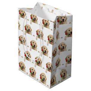 Golden Retriever with kisses and rose Medium Gift Bag