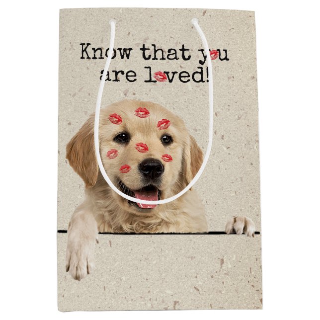 Golden Retriever with Lipstick Kisses   Medium Gift Bag (Front)