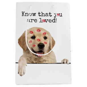Golden Retriever with Lipstick Kisses Medium Gift Bag