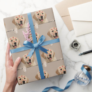 Golden Retriever with Lipstick Kisses  Wrapping Paper