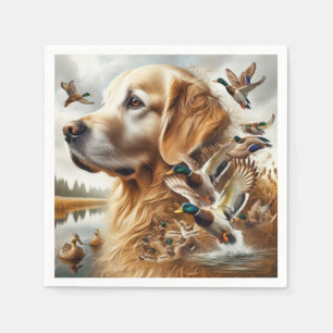 Golden Retriever With Mallard Ducks Napkin