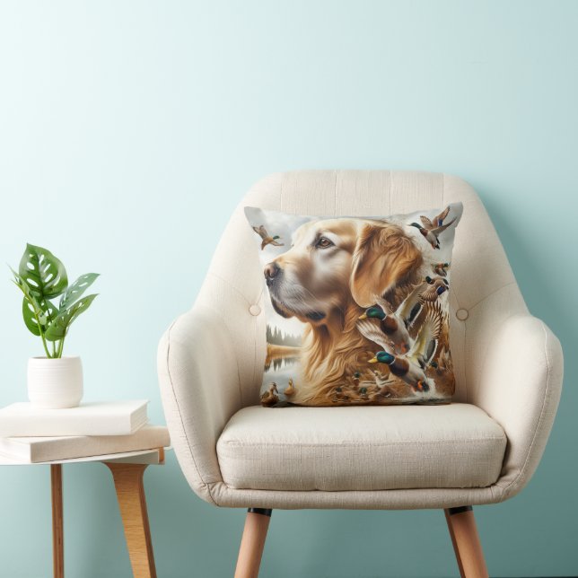 Golden Retriever With Mallard Ducks Throw Pillow (Chair)
