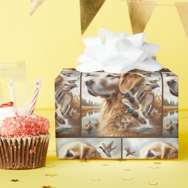 Golden Retriever With Mallard Ducks Wrapping Paper (Birthday Party)