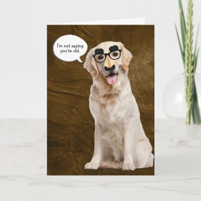 Golden Retriever with mask on leather Card (Front)