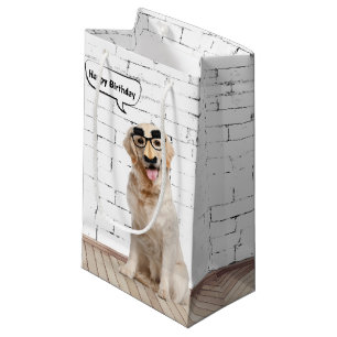 Golden Retriever with Moustache Mask Small Gift Ba Bag