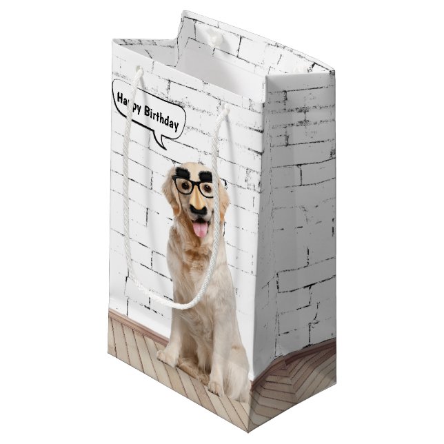 Golden Retriever with Moustache Mask Small Gift Ba Small Gift Bag (Front Angled)