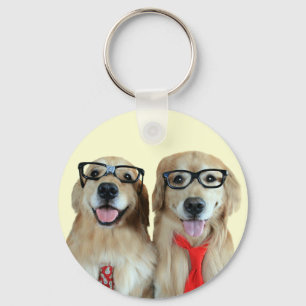 Golden Retriever With Nerd Glasses Keychain
