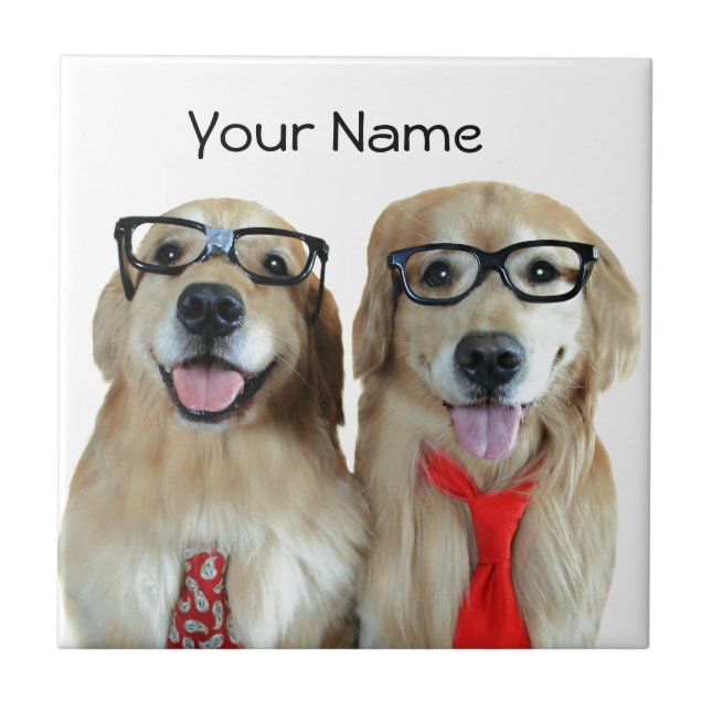 Golden Retriever With Nerd Glasses Tile (Front)