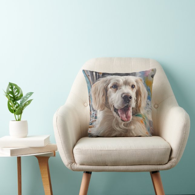 Golden Retriever With Paint Stains Throw Pillow (Chair)