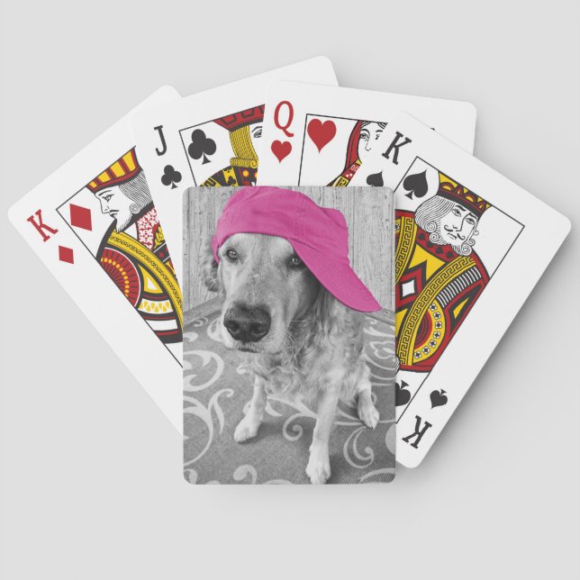 Golden Retriever with pink baseball cap Playing Cards (Back)