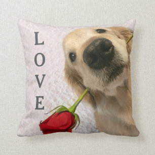 Golden Retriever With Red Rose Personalized Love Throw Pillow