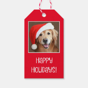 Golden Retriever With Red Santa Hat Gift Tags
