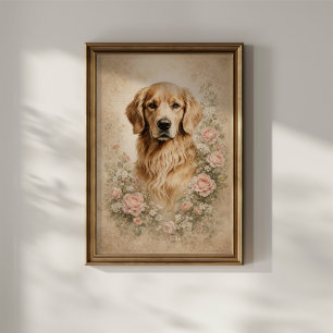 Golden Retriever with Roses Poster