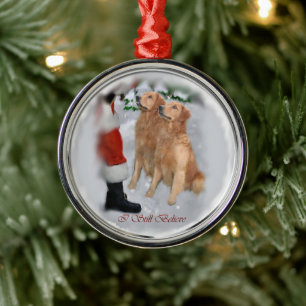 Golden Retriever With Santa Christmas  Metal Ornament