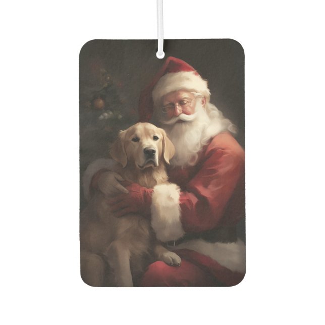 Golden Retriever With Santa Clause Christmas Air Freshener (Front)