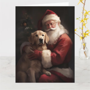 Golden Retriever With Santa Clause Christmas Card
