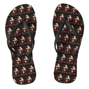 Golden Retriever With Santa Clause Christmas Flip Flops