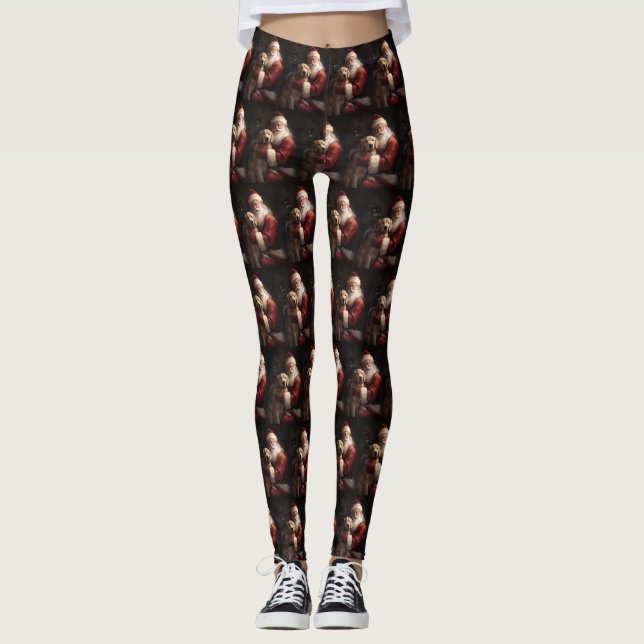 Golden Retriever With Santa Clause Christmas Leggings (Front)