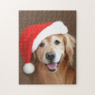 Golden Retriever With Santa Hat Jigsaw Puzzle
