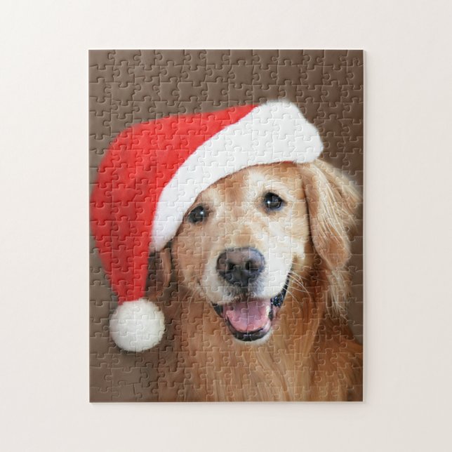 Golden Retriever With Santa Hat Jigsaw Puzzle (Vertical)