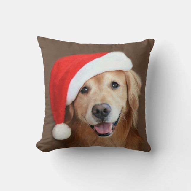 Golden Retriever With Santa Hat Throw Pillow (Front)