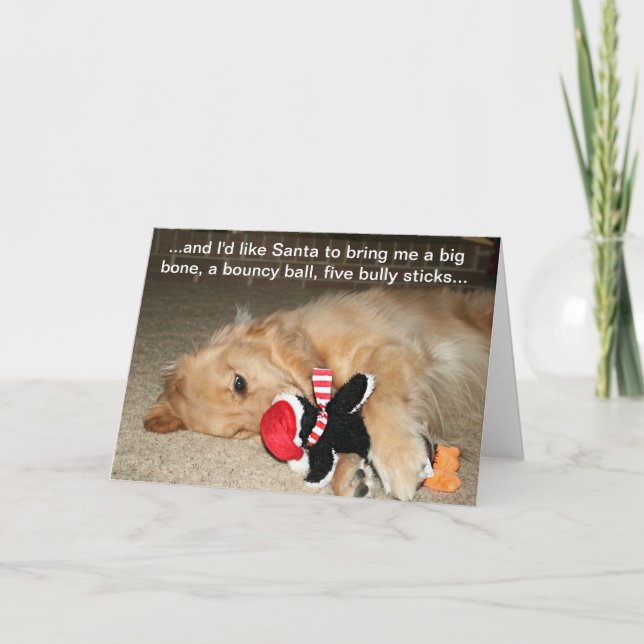 Golden Retriever With Santa Toy Greeting Card (Front)