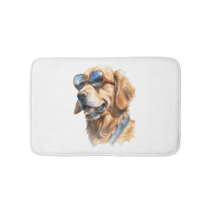 Golden Retriever with Sunglasses  Bath Mat