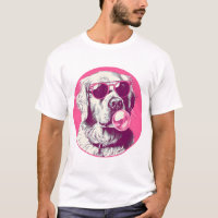 Golden Retriever with sunglasses pink bubble gum