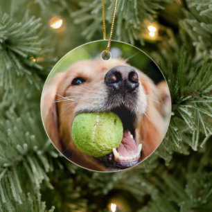 Golden Retriever With Tennis Ball Ceramic Ornament