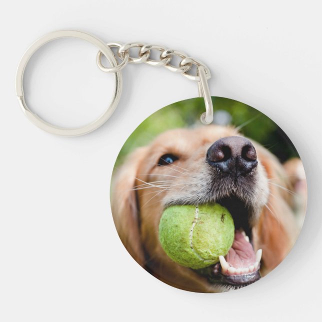 Golden Retriever With Tennis Ball Keychain (Front)