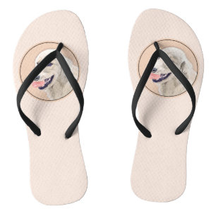 Golden Retriever with Tennis Ball Painting Dog Art Flip Flops
