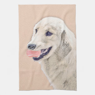 Golden Retriever with Tennis Ball Painting Dog Art Kitchen Towel