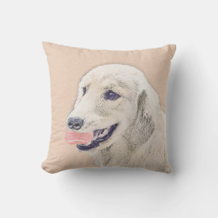 Golden Retriever with Tennis Ball Painting Dog Art Outdoor Pillow
