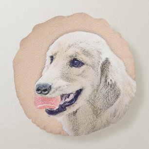 Golden Retriever with Tennis Ball Painting Dog Art Round Pillow