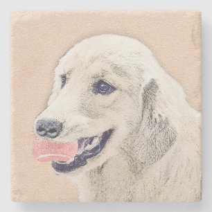 Golden Retriever with Tennis Ball Painting Dog Art Stone Coaster