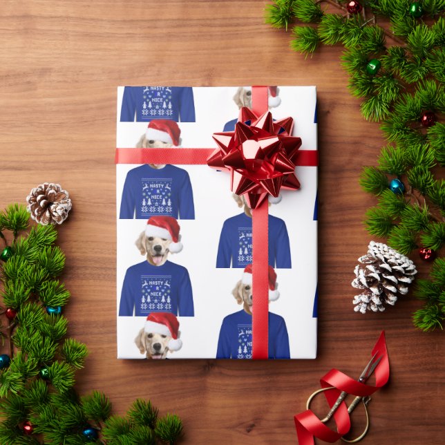 Golden Retriever With Ugly Sweater Wrapping Paper (Holiday Gift)
