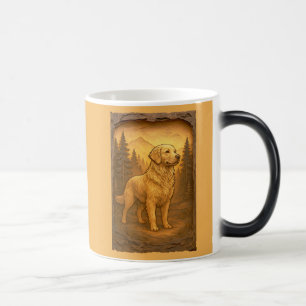 Golden Retriever Wooden Carving Style Print Magic Mug