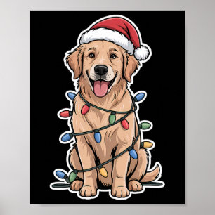 Golden Retriever Wrapped In Christmas Lights  Poster