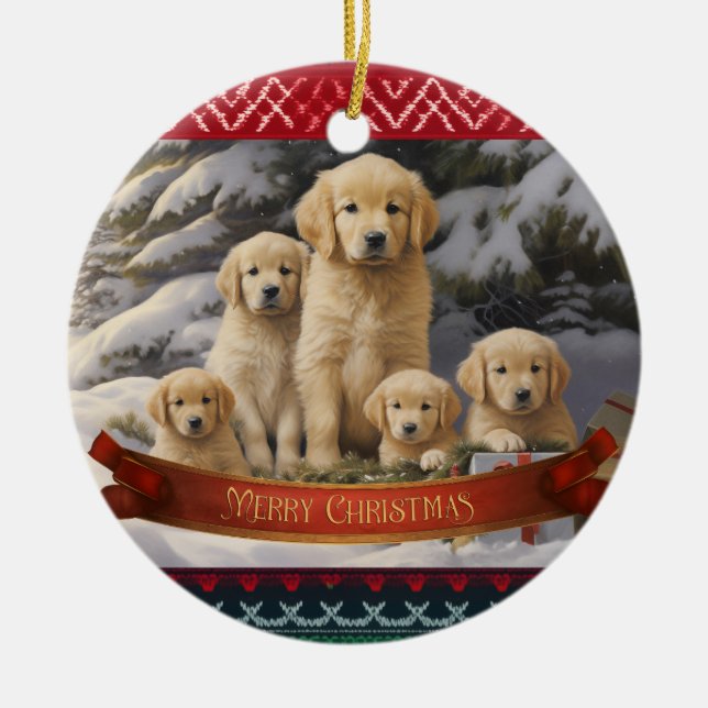 Golden Retriever Xmas Ceramic Ornament (Front)
