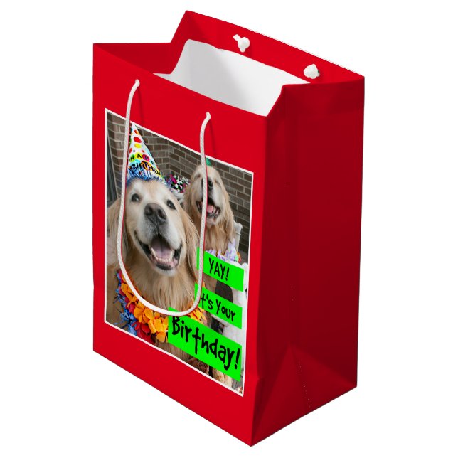 Golden Retriever Yay Its Your Birthday Medium Gift Bag (Front Angled)