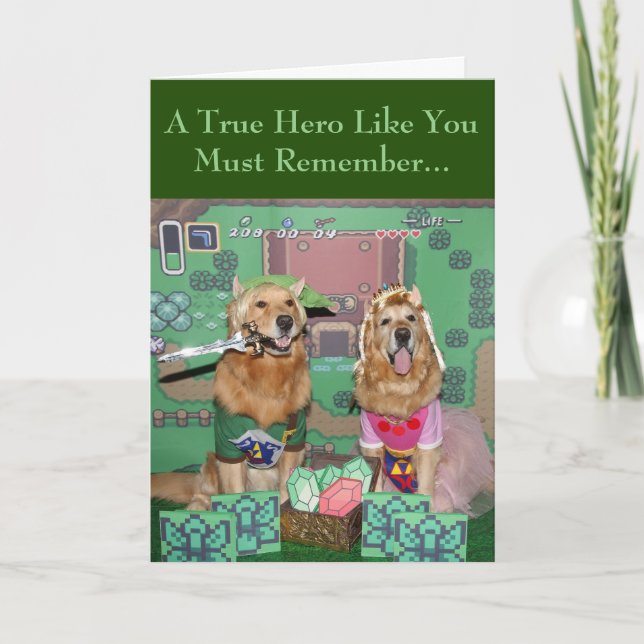 Golden Retriever Zelda and Link Legendary Birthday Card (Front)